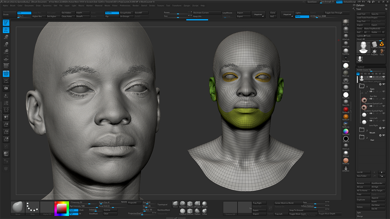 Realistic head sculpt in Zbrush